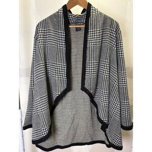 Nina Leonard Womens Small Cardigan Black White Houndstooth Open Front
